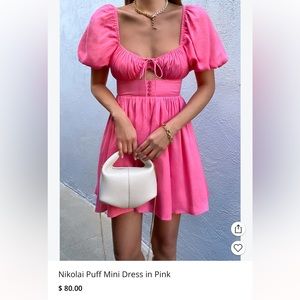 Nikolai Puff Mini Dress in Pink size small, never worn!